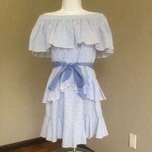 Topshop Striped off Shoulder Striped Ruffled Dress